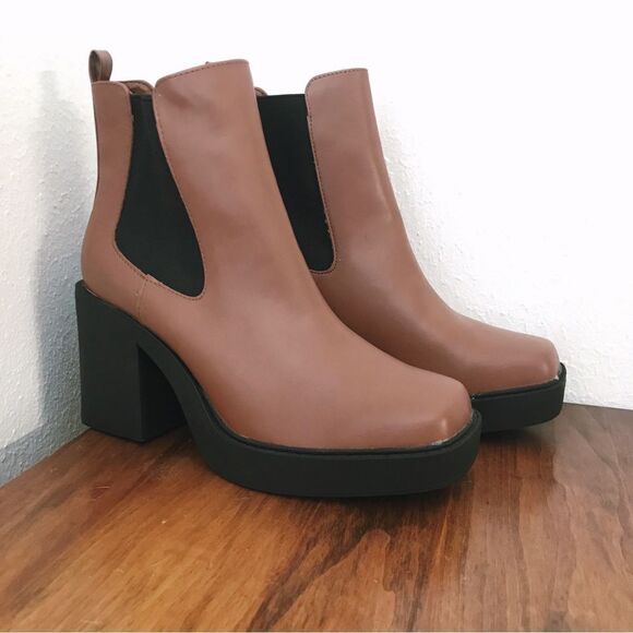 MIA Dru Chelsea Platform Boot Bootie Chunky Block Heel‎ Brown Black Size 11 - Picture 2 of 14